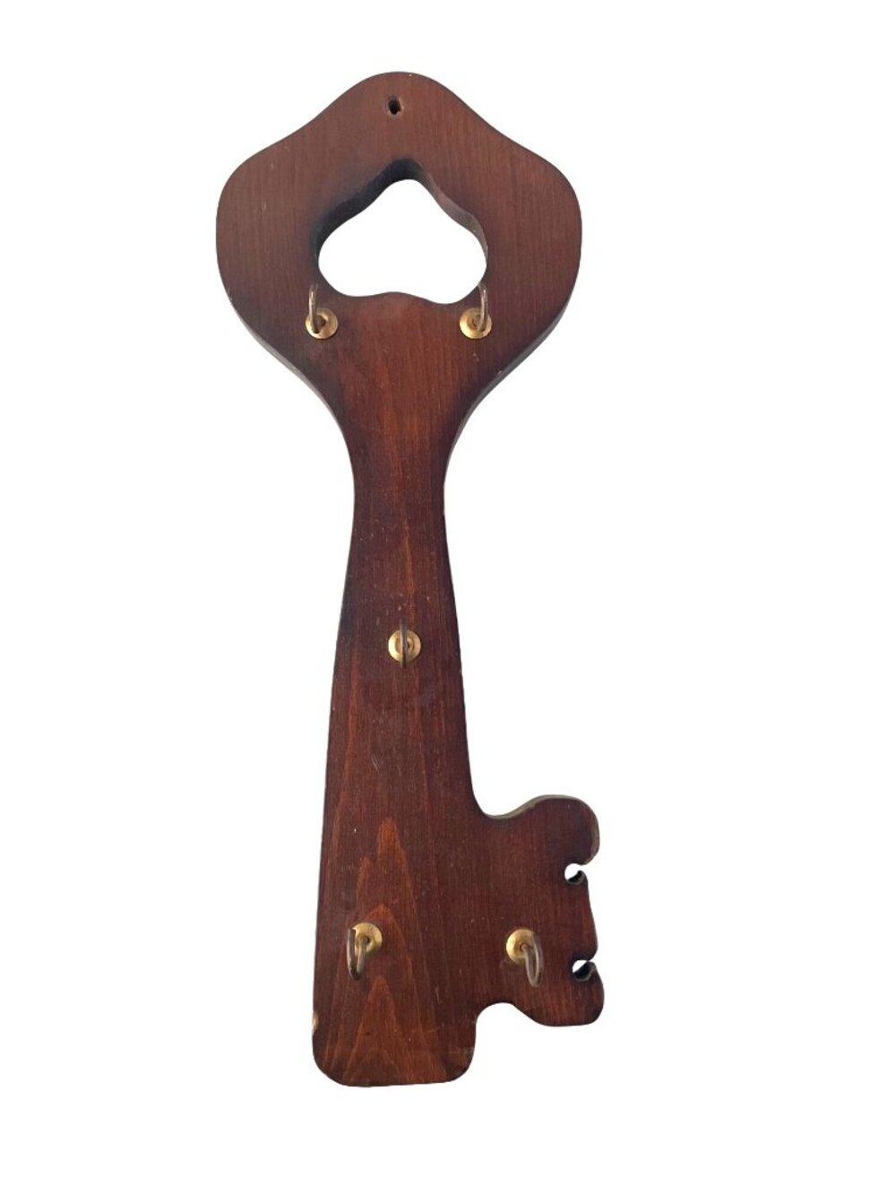 Wooden Key-Shaped Wall Hanging Key Holder Hooks Vintage 14" Cottage Rustic